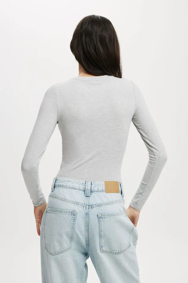 All Day Crew Long Sleeve Grey Marle Women Cotton On Tops