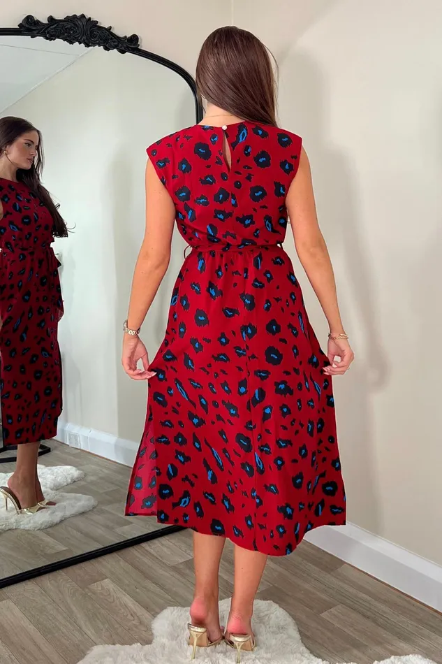 Amay Red Animal Shoulder Pad Midi Dress Women Girl In Mind Maxi Dresses