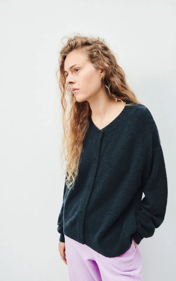 American Vintage Jumpers and Cardigans Women Cardigan Damsville Navy Blue Black Melange American Vintage Jumpers and Cardigans Women Cardigan Damsville Navy Blue Black Melange