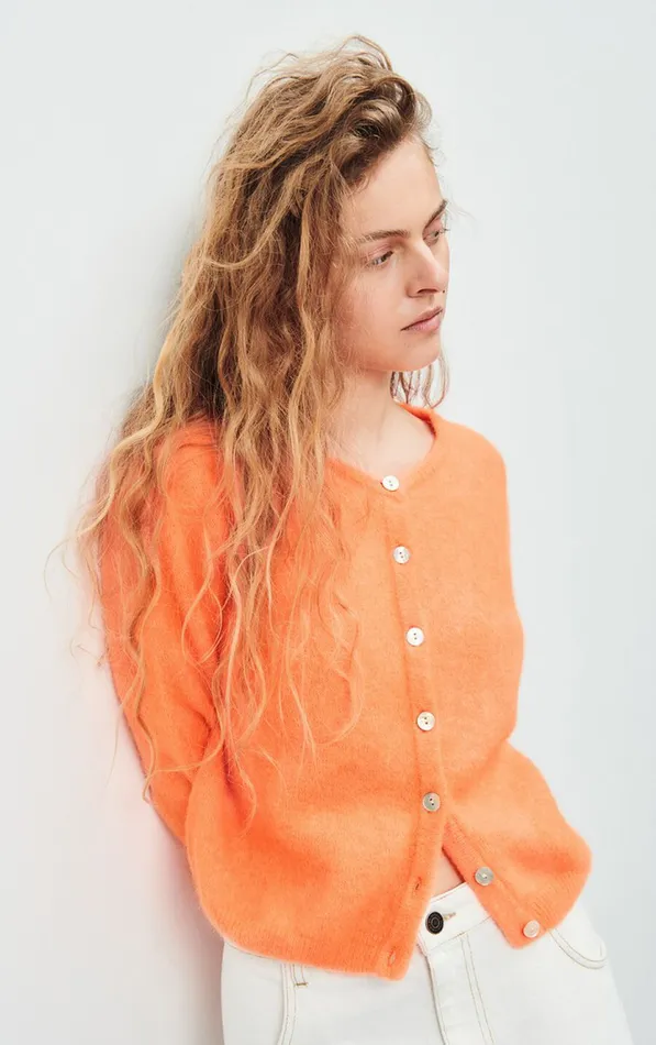 American Vintage Jumpers and Cardigans Women Cardigan Vitow Fluorescent Carrot Melange American Vintage Jumpers and Cardigans Women Cardigan Vitow Fluorescent Carrot Melange