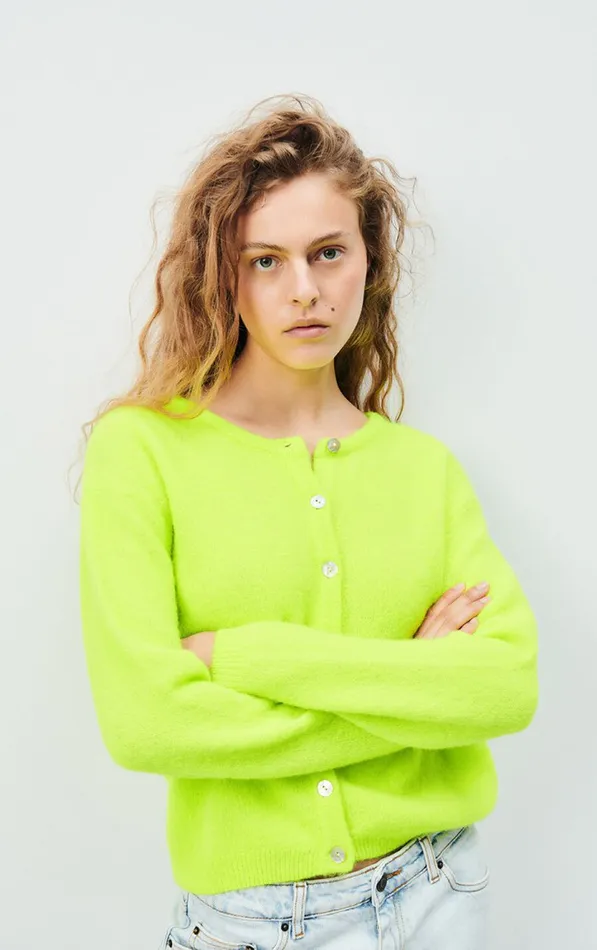 American Vintage Jumpers and Cardigans Women Cardigan Vitow Fluorescent Yellow Melange American Vintage Jumpers and Cardigans Women Cardigan Vitow Fluorescent Yellow Melange