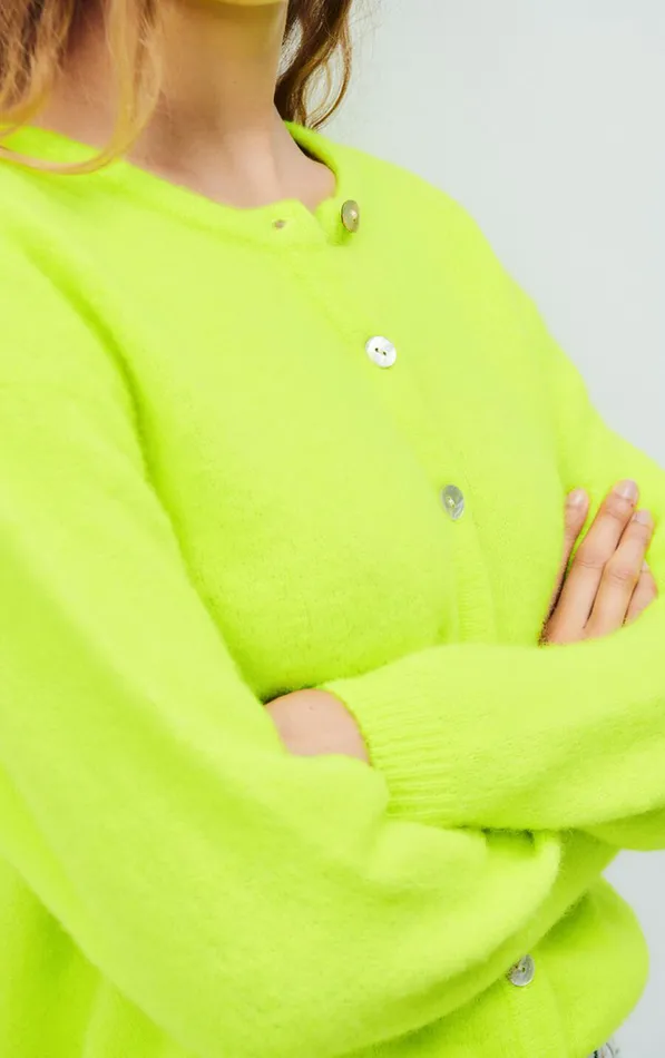 American Vintage Jumpers and Cardigans Women Cardigan Vitow Fluorescent Yellow Melange American Vintage Jumpers and Cardigans Women Cardigan Vitow Fluorescent Yellow Melange