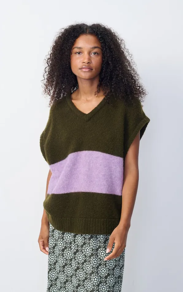 American Vintage Jumpers and Cardigans Women Jumper Gylson Khaki Striped Lilac Melange American Vintage Jumpers and Cardigans Women Jumper Gylson Khaki Striped Lilac Melange