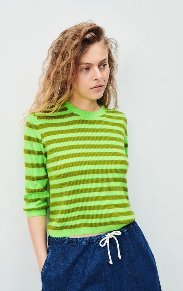 American Vintage Jumpers and Cardigans Women Jumper Raxow Fluo Green Striped Chameleon Melange American Vintage Jumpers and Cardigans Women Jumper Raxow Fluo Green Striped Chameleon Melange