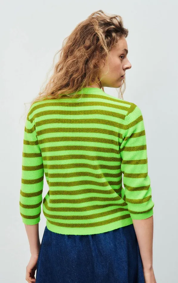 American Vintage Jumpers and Cardigans Women Jumper Raxow Fluo Green Striped Chameleon Melange American Vintage Jumpers and Cardigans Women Jumper Raxow Fluo Green Striped Chameleon Melange