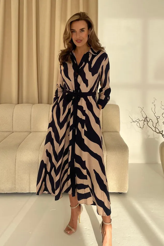 Angela Navy Animal Shirt Maxi Dress Women Girl In Mind Maxi Dresses