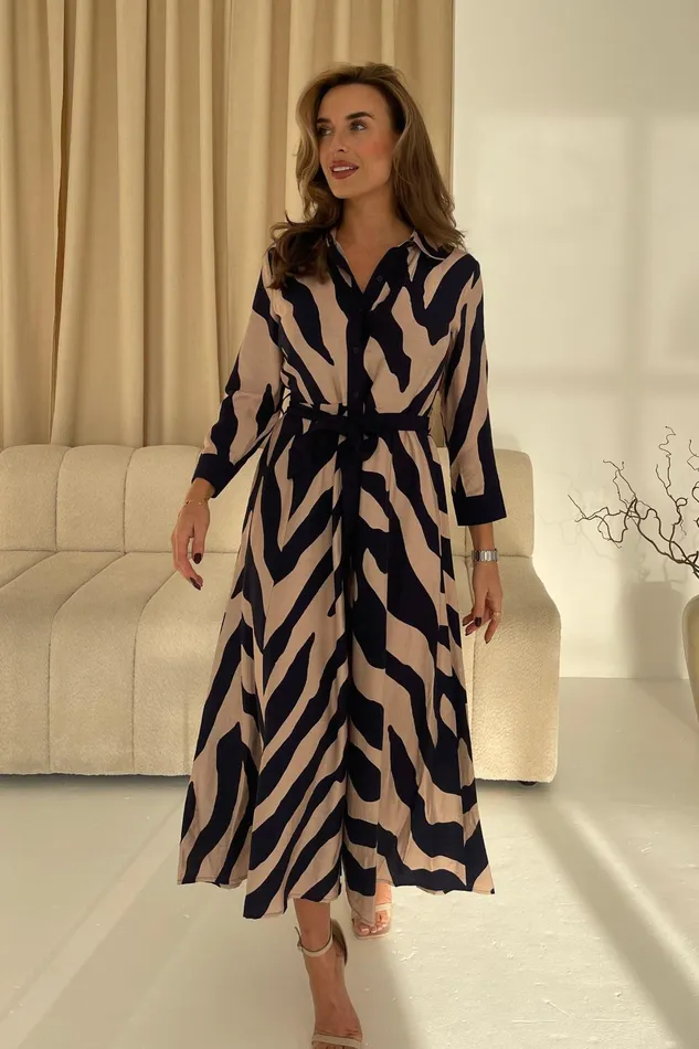 Angela Navy Animal Shirt Maxi Dress Women Girl In Mind Maxi Dresses