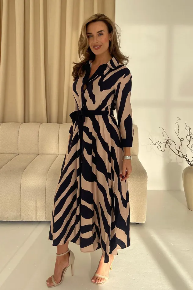 Angela Navy Animal Shirt Maxi Dress Women Girl In Mind Maxi Dresses