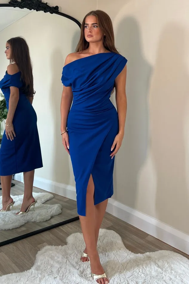 Ariana Asymmetric Midi Dress Royal Blue Women Girl In Mind Bodycon Dresses
