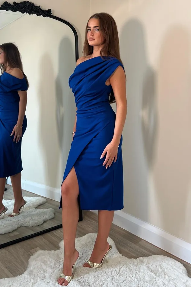 Ariana Asymmetric Midi Dress Royal Blue Women Girl In Mind Bodycon Dresses