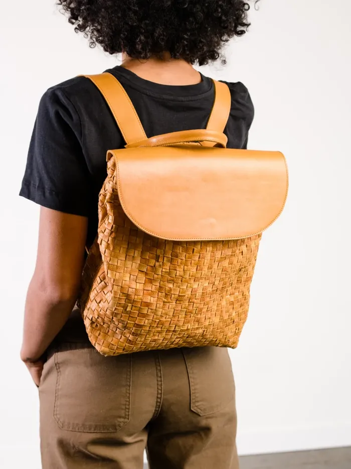 Backpacks Women Able Elsa Basketweave Backpack BlackTan