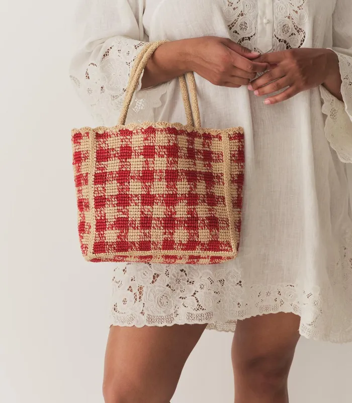 Bags Women DEN Petite Mathilde Bag Red Gingham Raffia