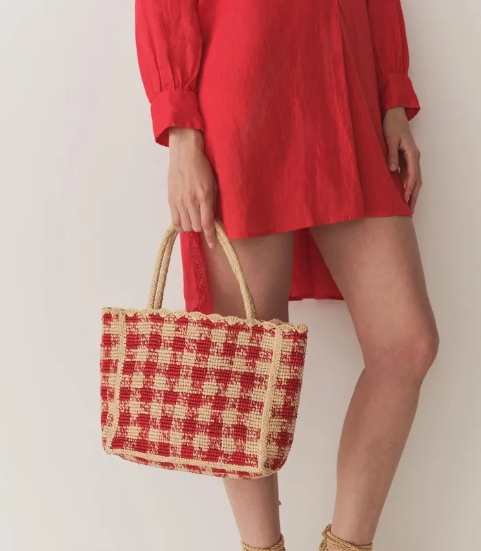 Bags Women DEN Petite Mathilde Bag Red Gingham Raffia