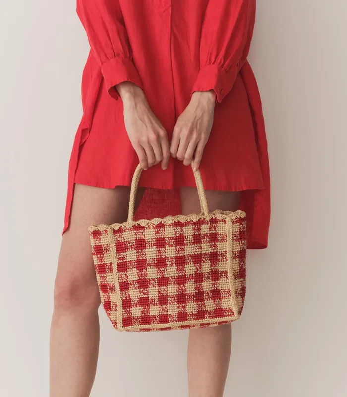 Bags Women DEN Petite Mathilde Bag Red Gingham Raffia