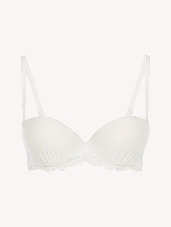 Bandeau Bra In Offwhite Lycra With Embroidered Tulle Lingerie La Perla Bandeau