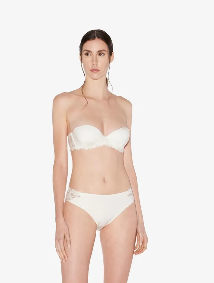 Bandeau Bra In Offwhite Lycra With Embroidered Tulle Lingerie La Perla Bandeau