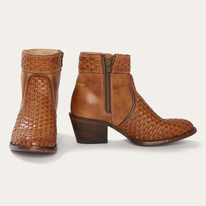 Basketweave Side Zip Ankle Boot Brown Women Stetson Western