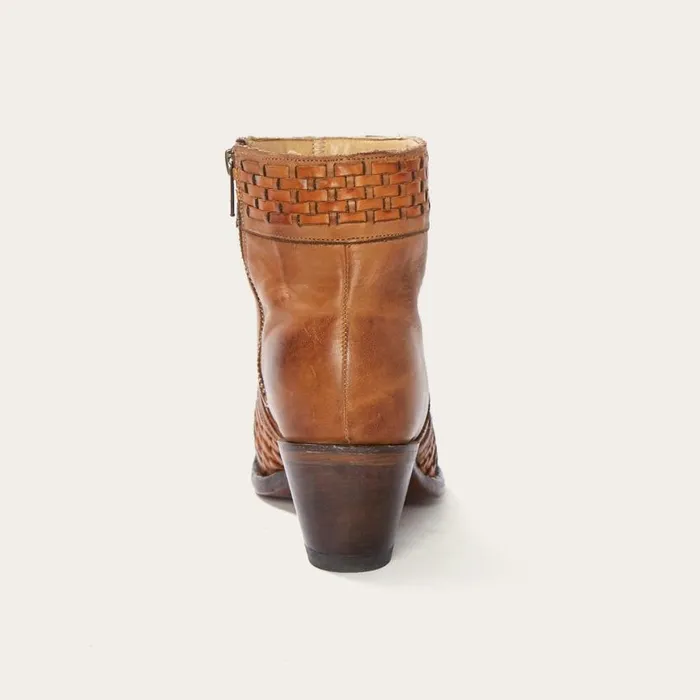 Basketweave Side Zip Ankle Boot Brown Women Stetson Western