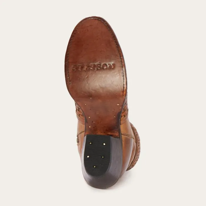 Basketweave Side Zip Ankle Boot Brown Women Stetson Western