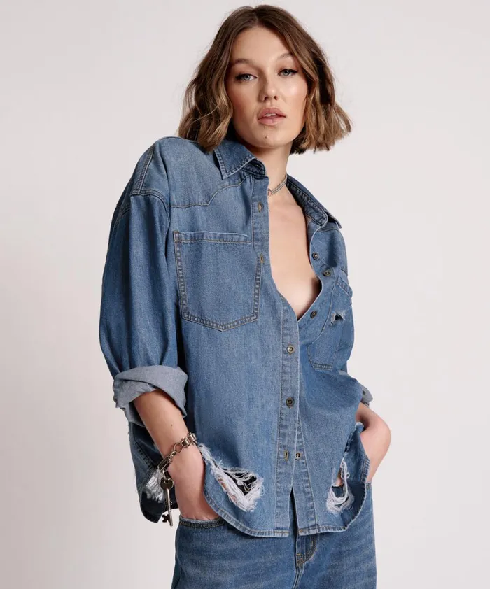 BAY BLUE OVERSIZED REVOLVER SHIRT Women One Teaspoon Denim Shirts BAY BLUE OVERSIZED REVOLVER SHIRT Women One Teaspoon Denim Shirts