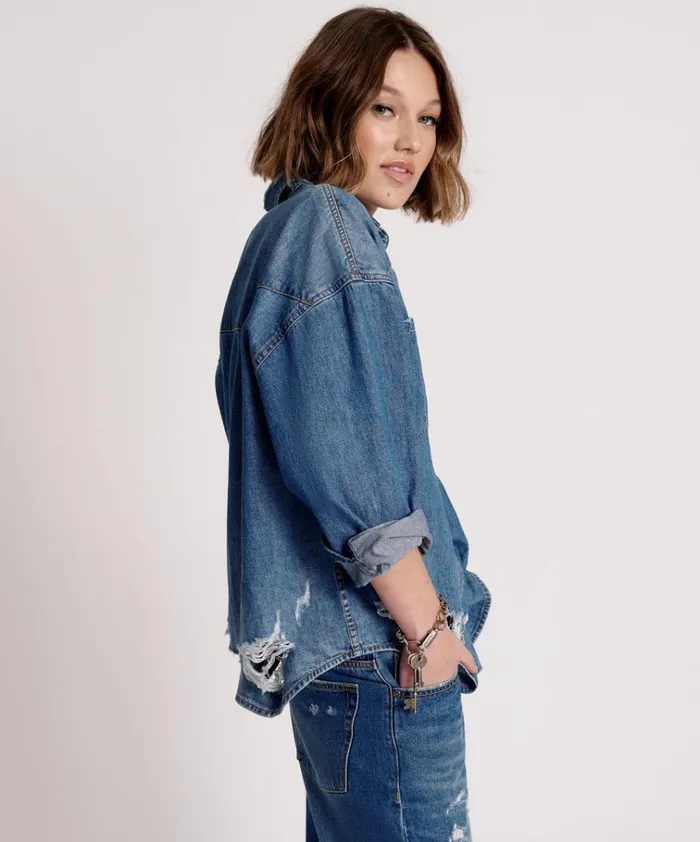 BAY BLUE OVERSIZED REVOLVER SHIRT Women One Teaspoon Denim Shirts BAY BLUE OVERSIZED REVOLVER SHIRT Women One Teaspoon Denim Shirts
