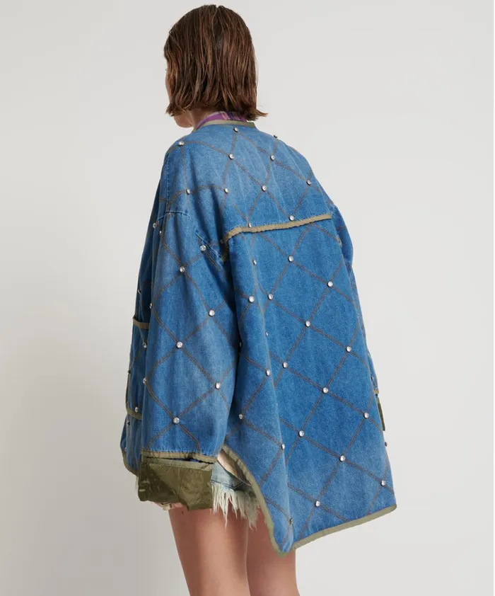 BAY BLUE QUILTED CRYSTAL STUDDED JACKET Women One Teaspoon Jackets BAY BLUE QUILTED CRYSTAL STUDDED JACKET Women One Teaspoon Jackets
