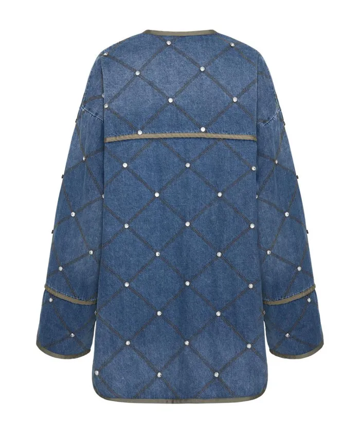 BAY BLUE QUILTED CRYSTAL STUDDED JACKET Women One Teaspoon Jackets BAY BLUE QUILTED CRYSTAL STUDDED JACKET Women One Teaspoon Jackets