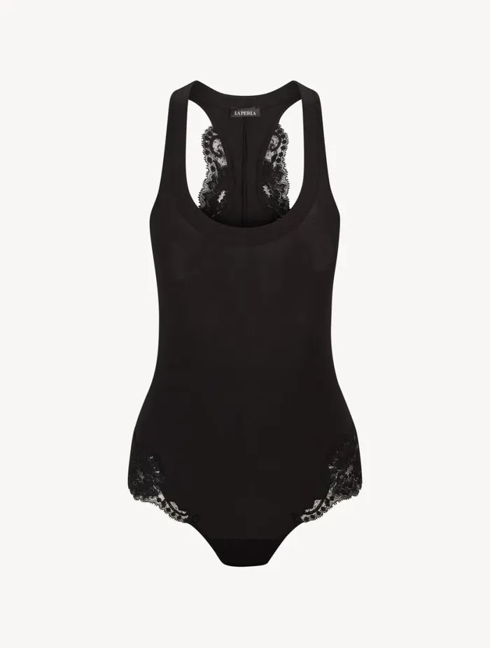 Black Cotton Bodysuit Lingerie La Perla Bodysuits and Bustiers