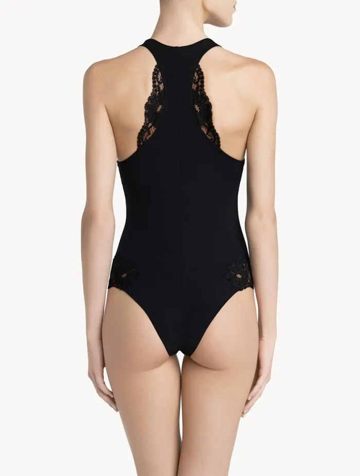 Black Cotton Bodysuit Lingerie La Perla Bodysuits and Bustiers
