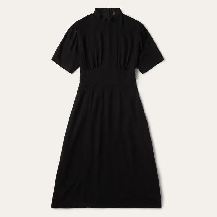 Black Herringbone Twill Midi Dress Black Women Stetson Midi