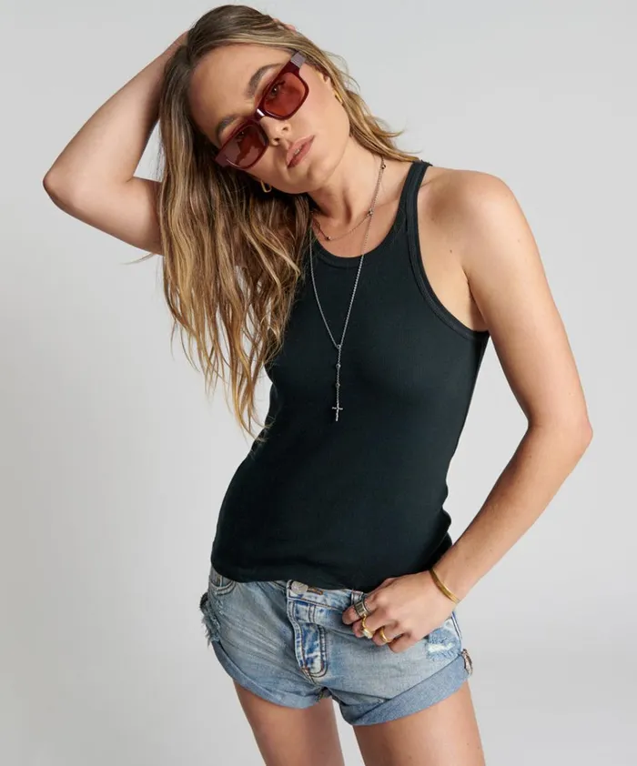 BLACK ONE TEASPOON BASIC SINGLET Women One Teaspoon Tees and Tanks