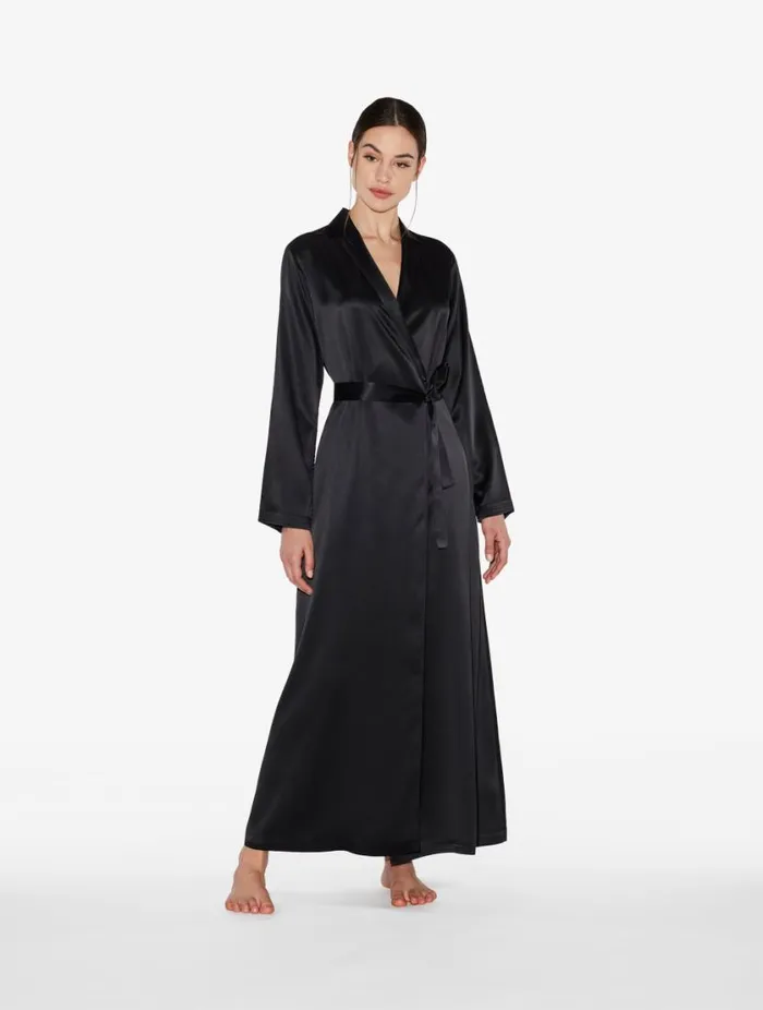 Black Silk Long Robe Sleepwear La Perla Robes