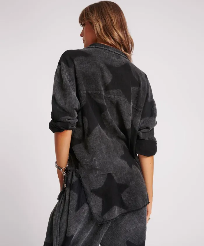 BLACK STAR MUSLIN LONGLINE SHIRT Women One Teaspoon Shirts BLACK STAR MUSLIN LONGLINE SHIRT Women One Teaspoon Shirts