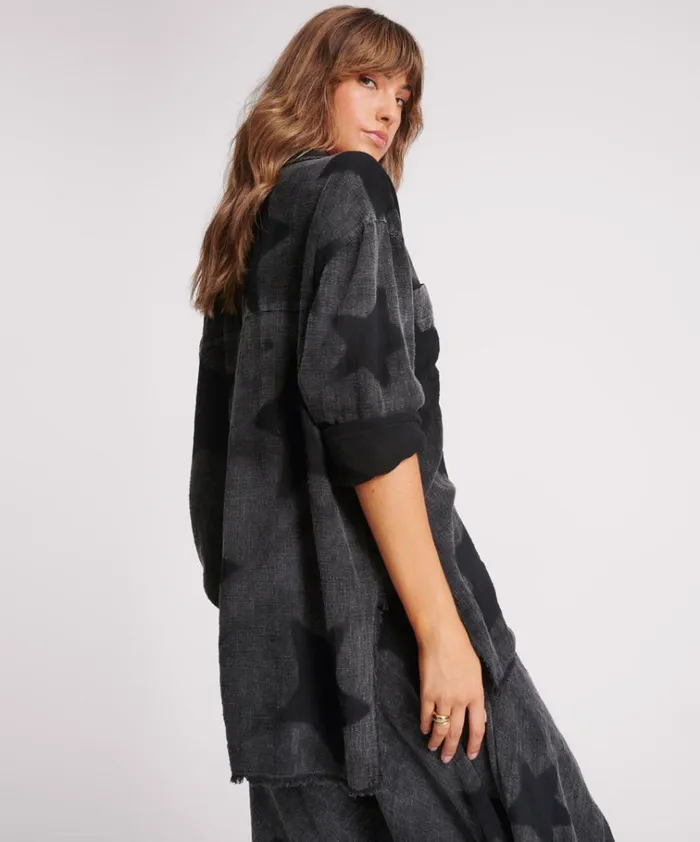 BLACK STAR MUSLIN LONGLINE SHIRT Women One Teaspoon Shirts BLACK STAR MUSLIN LONGLINE SHIRT Women One Teaspoon Shirts