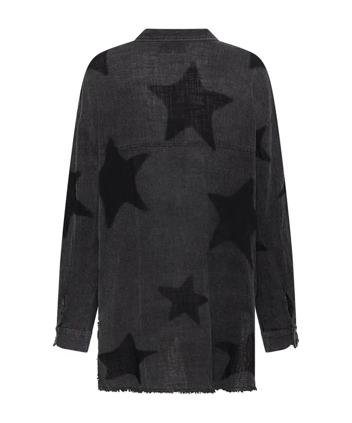 BLACK STAR MUSLIN LONGLINE SHIRT Women One Teaspoon Shirts BLACK STAR MUSLIN LONGLINE SHIRT Women One Teaspoon Shirts