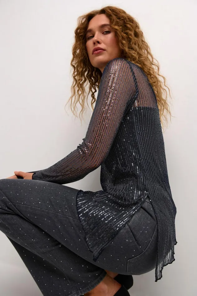 Blouses Women CULTURE CUgiya Sequin Blouse Blue Sequin