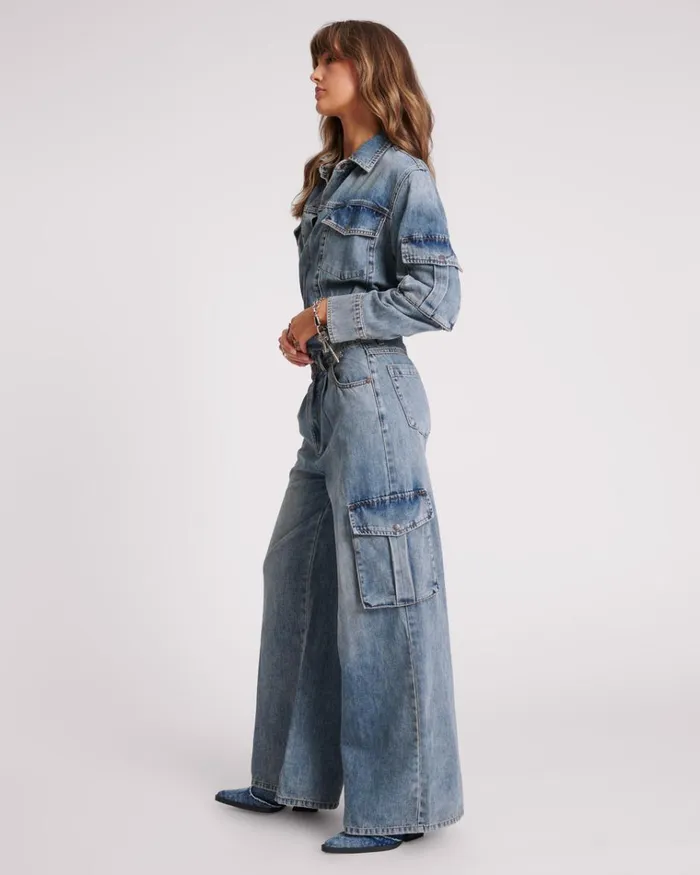 BLUE BLOSSOM CARGO TRUCKER OVERALL Women One Teaspoon Denim Jumpsuits BLUE BLOSSOM CARGO TRUCKER OVERALL Women One Teaspoon Denim Jumpsuits