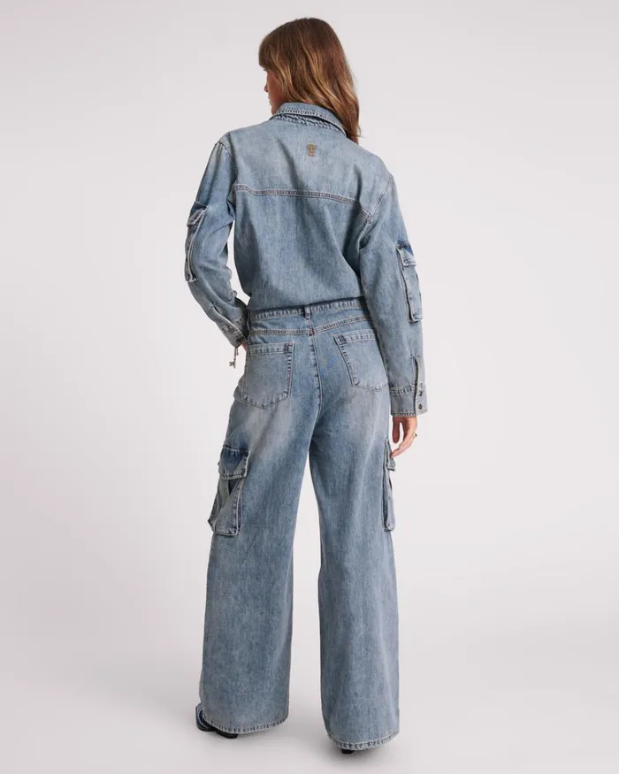 BLUE BLOSSOM CARGO TRUCKER OVERALL Women One Teaspoon Denim Jumpsuits BLUE BLOSSOM CARGO TRUCKER OVERALL Women One Teaspoon Denim Jumpsuits