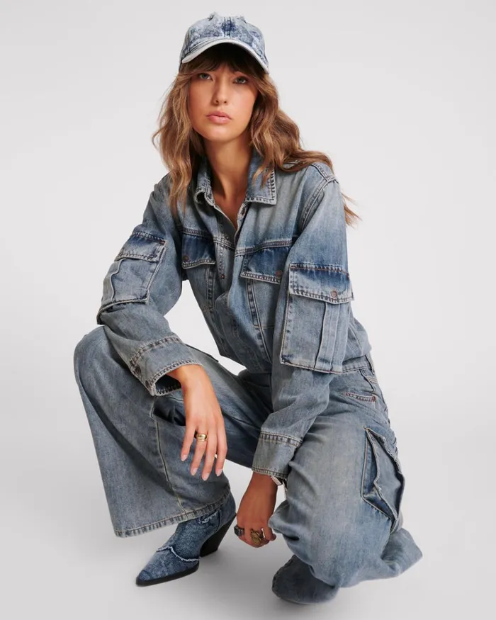 BLUE BLOSSOM CARGO TRUCKER OVERALL Women One Teaspoon Denim Jumpsuits BLUE BLOSSOM CARGO TRUCKER OVERALL Women One Teaspoon Denim Jumpsuits