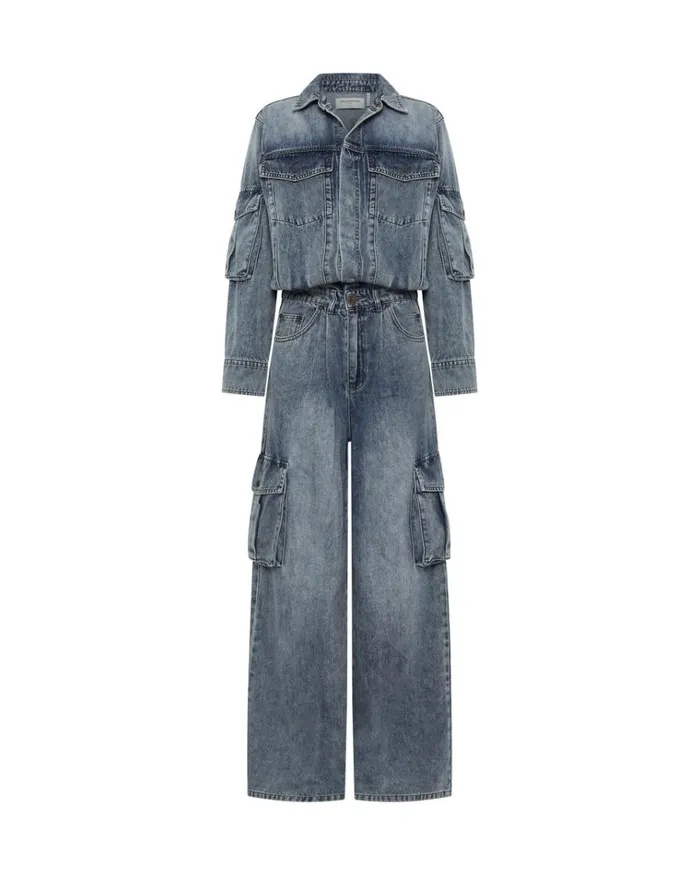 BLUE BLOSSOM CARGO TRUCKER OVERALL Women One Teaspoon Denim Jumpsuits BLUE BLOSSOM CARGO TRUCKER OVERALL Women One Teaspoon Denim Jumpsuits