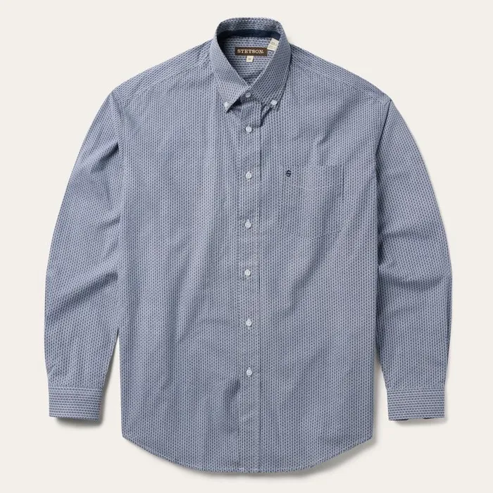 Blue Deco Geo Print Button Front Shirt Blue Men Stetson Classic Cut