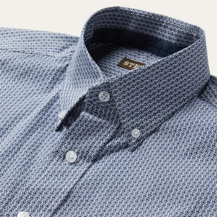 Blue Deco Geo Print Button Front Shirt Blue Men Stetson Classic Cut