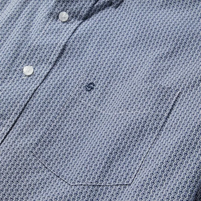 Blue Deco Geo Print Button Front Shirt Blue Men Stetson Classic Cut