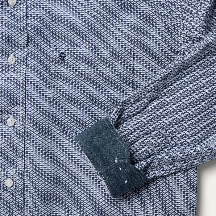 Blue Deco Geo Print Button Front Shirt Blue Men Stetson Classic Cut
