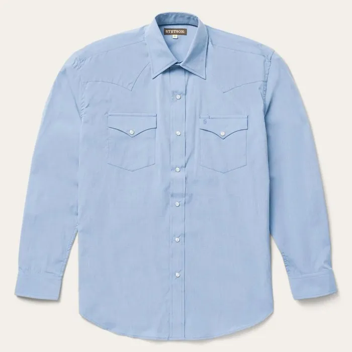 Blue End On End Solid Shirt Blue Men Stetson Modern Cut