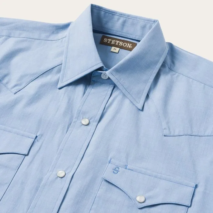 Blue End On End Solid Shirt Blue Men Stetson Modern Cut
