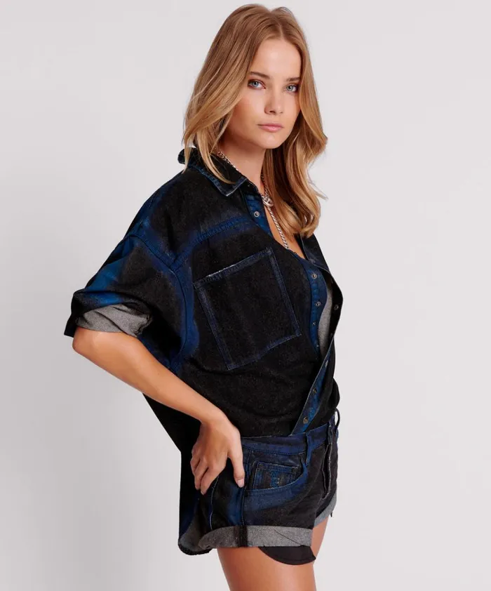BLUE PUNK DARIA DENIM SHIRT Women One Teaspoon Denim Shirts BLUE PUNK DARIA DENIM SHIRT Women One Teaspoon Denim Shirts