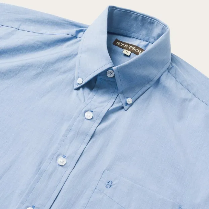 Blue Solid OnePocket SnapFront Shirt Blue Men Stetson Western Shirts