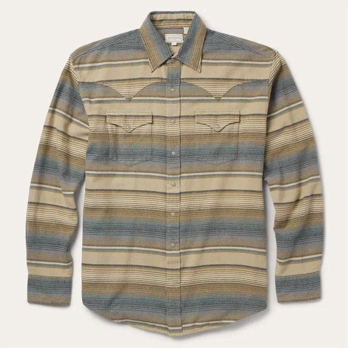 Blue Stripe Flannel Western Shirt Blue Men Stetson Western Shirts