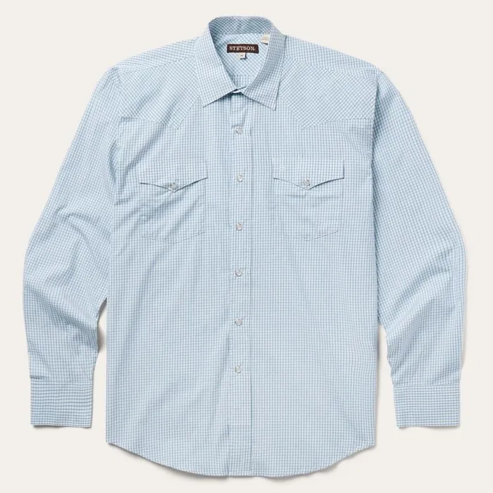 Blue Two Stripe Check Western Shirt Blue Men Stetson Western Shirts